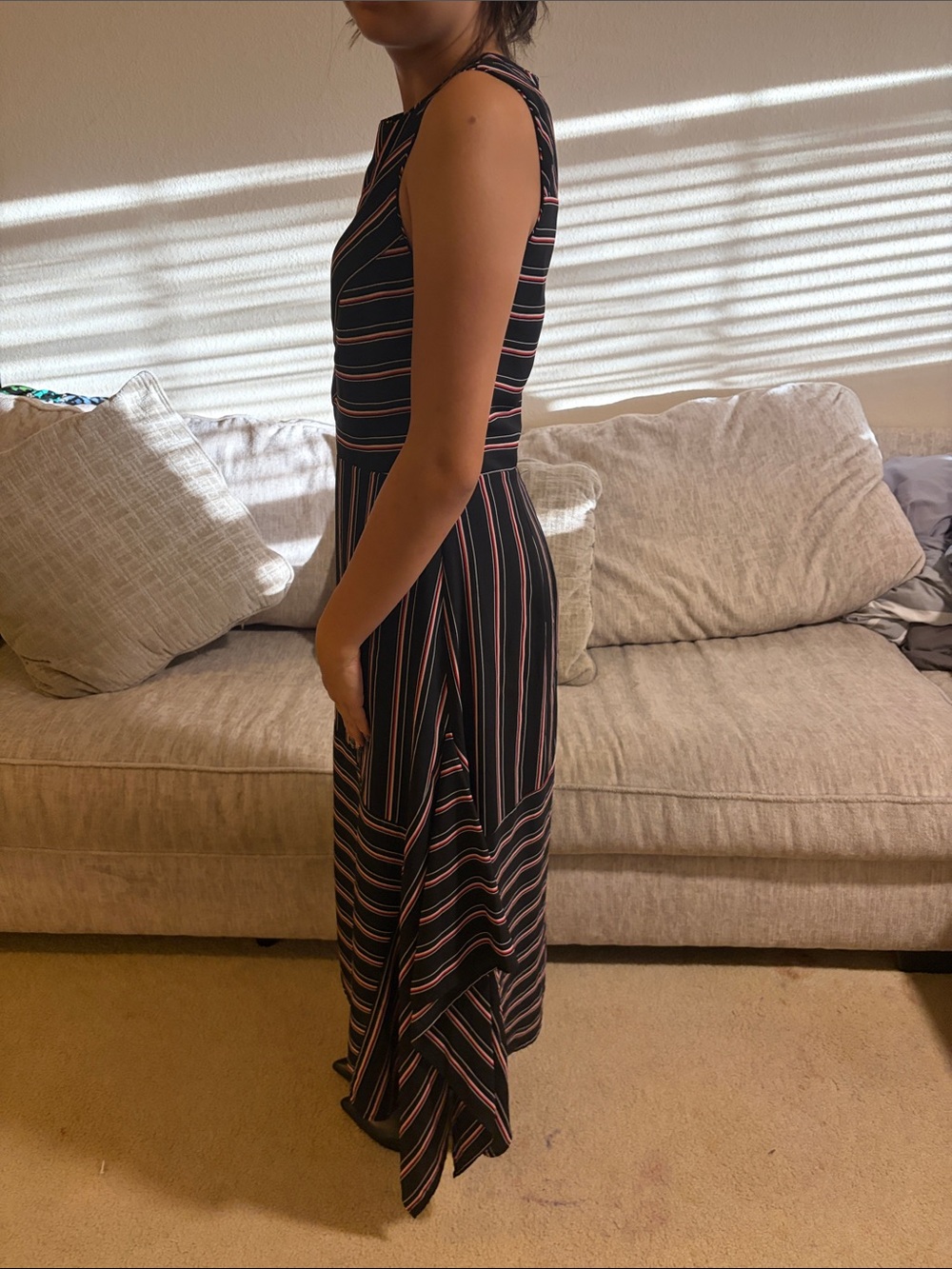 Chelsea28 Black Midi Dress with Pink and White Stripes